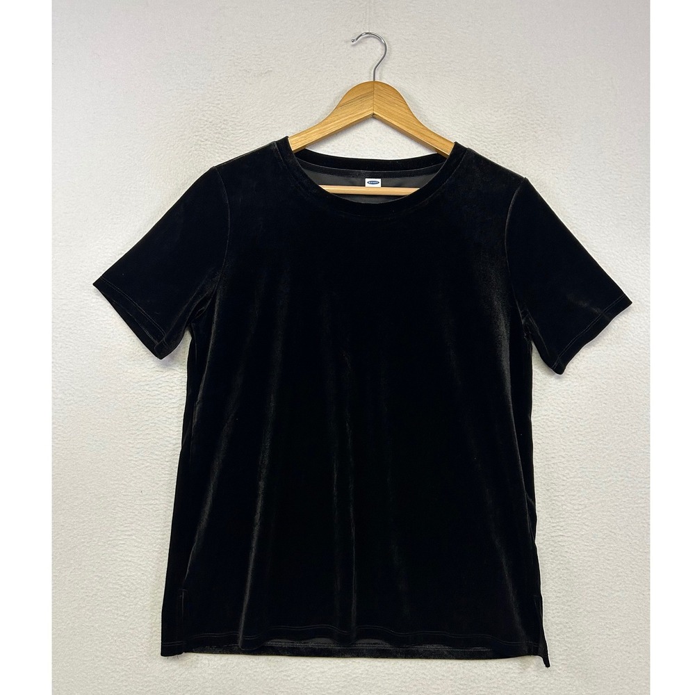 Goth Grunge Old Navy Women S Black Velvet Short Sleeve Crew Neck Top